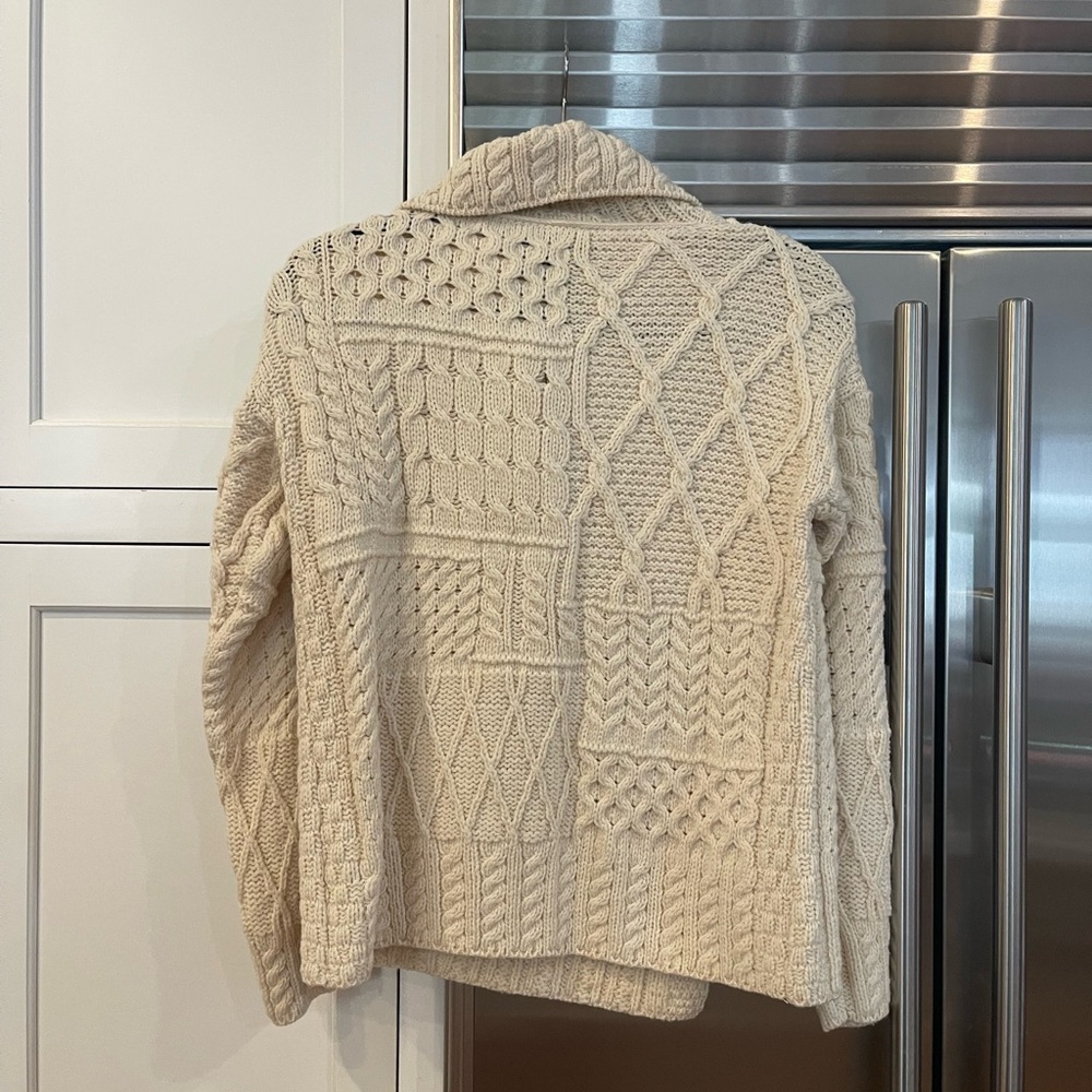 Irish Wool Asymmetrical Knit Cream Sweater Size M - Picture 15 of 15
